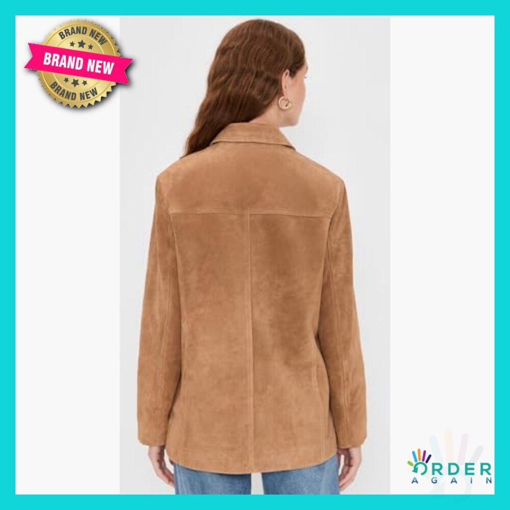 Classic Suede Blazer Long Chore Jacket Elegant Minimal Chic Fall Style - Picture 4 of 6
